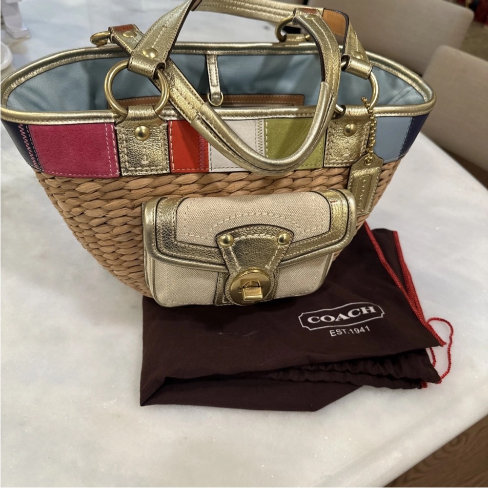 Coach Multicolor Straw Tote Bag